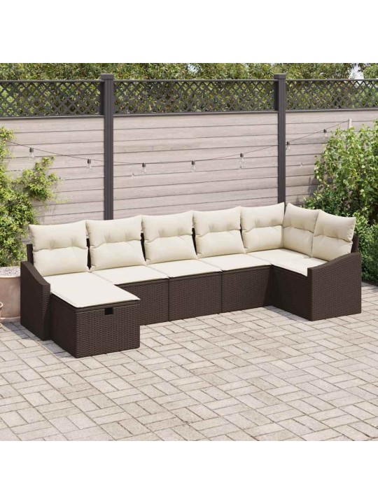 Dārza dīvānu komplekts ar spilvenu 7 pcs brūna 55 x 62 x 69 cm