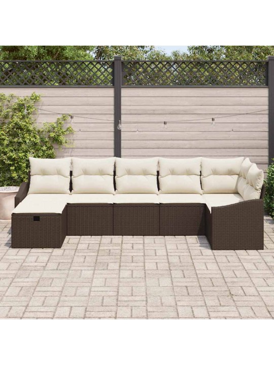 Dārza dīvānu komplekts ar spilvenu 7 pcs brūna 55 x 62 x 69 cm