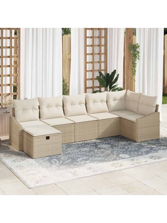 Dārza dīvānu komplekts ar spilvenu 7 pcs bēša 55 x 62 x 69 cm