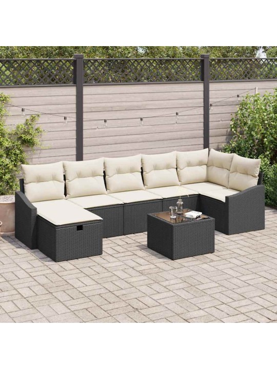 Dārza dīvānu komplekts ar spilvenu 8 pcs melna 55 x 62 x 69 cm