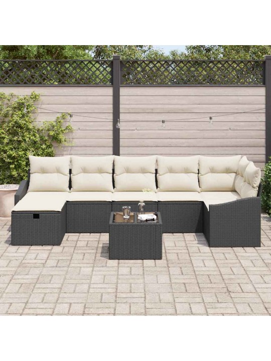 Dārza dīvānu komplekts ar spilvenu 8 pcs melna 55 x 62 x 69 cm