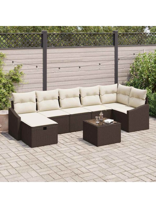 Dārza dīvānu komplekts ar spilvenu 8 pcs brūna 55 x 62 x 69 cm