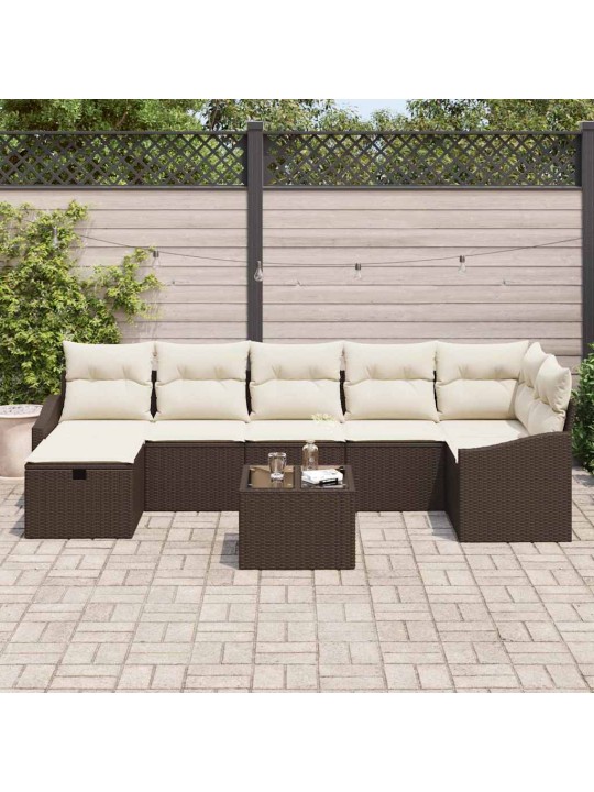 Dārza dīvānu komplekts ar spilvenu 8 pcs brūna 55 x 62 x 69 cm