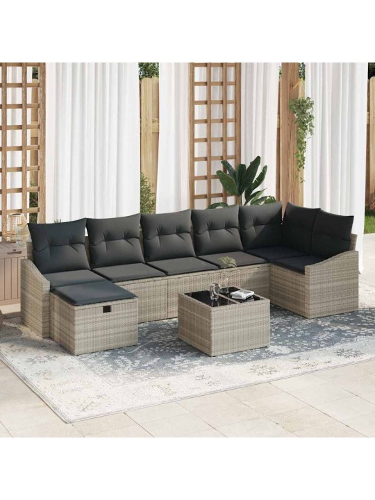 Dārza dīvānu komplekts 8 pcs gaiši pelēka 55 x 62 x 69 cm