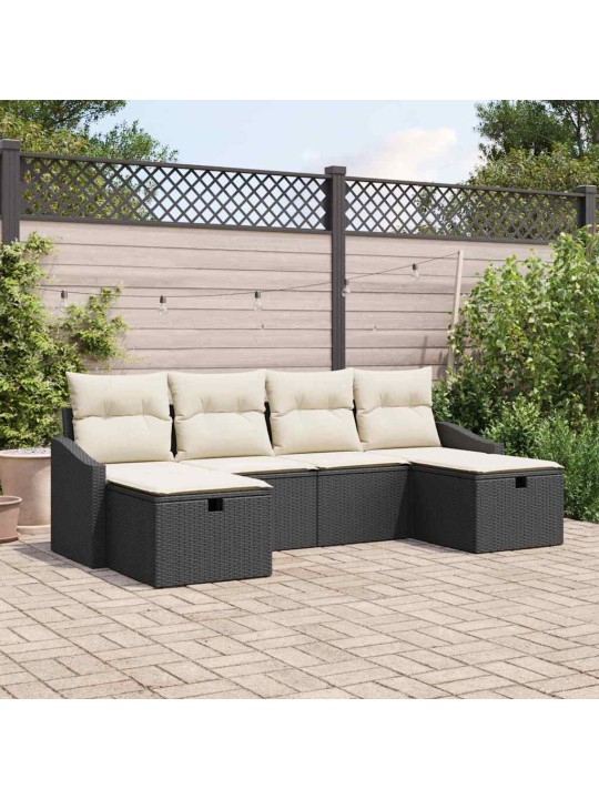 Dārza dīvānu komplekts ar spilvenu 6 pcs melna 55 x 62 x 69 cm