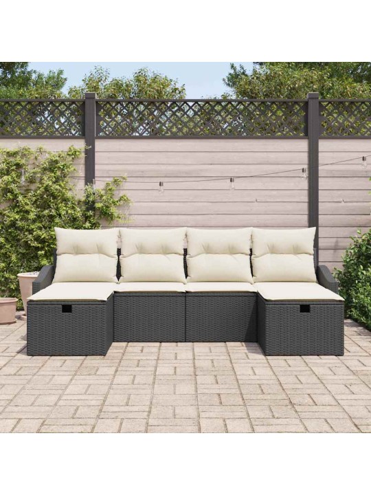 Dārza dīvānu komplekts ar spilvenu 6 pcs melna 55 x 62 x 69 cm