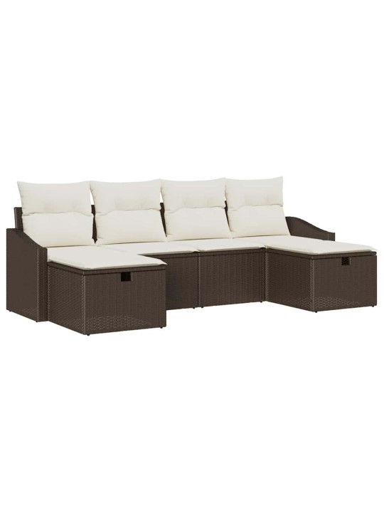 Dārza dīvānu komplekts ar spilvenu 6 pcs brūna 55 x 62 x 69 cm