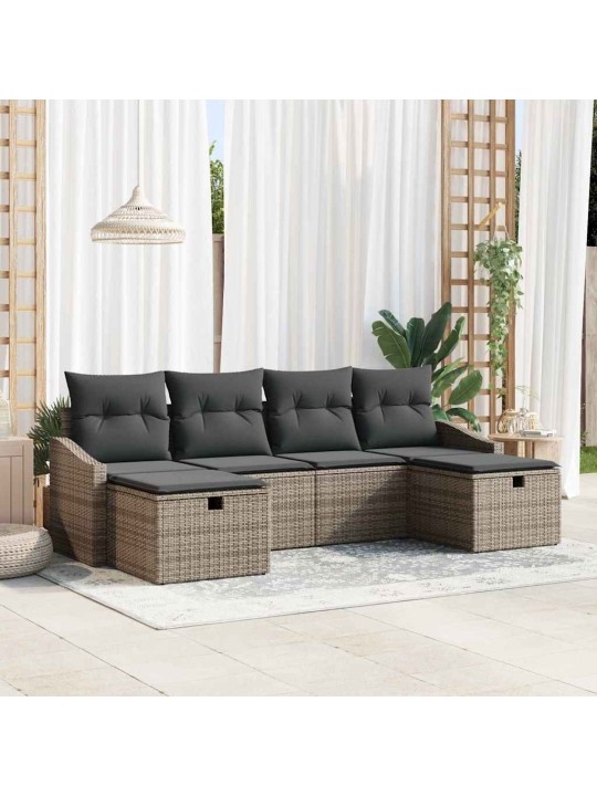 Dārza dīvānu komplekts ar spilvenu 6 pcs pelēka 55 x 62 x 69 cm