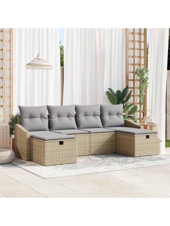 Dārza dīvānu komplekts ar spilvenu 6 pcs bēša 55 x 62 x 69 cm