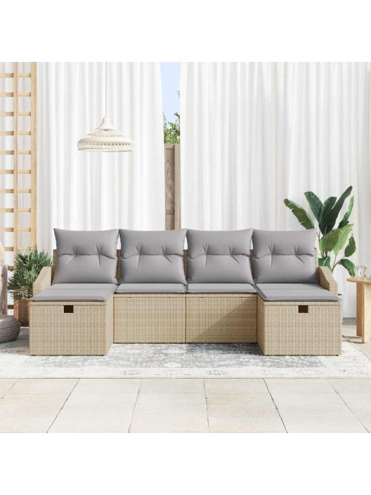 Dārza dīvānu komplekts ar spilvenu 6 pcs bēša 55 x 62 x 69 cm