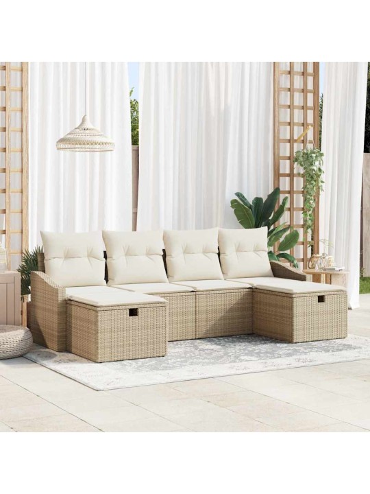 Dārza dīvānu komplekts ar spilvenu 6 pcs bēša 55 x 62 x 69 cm