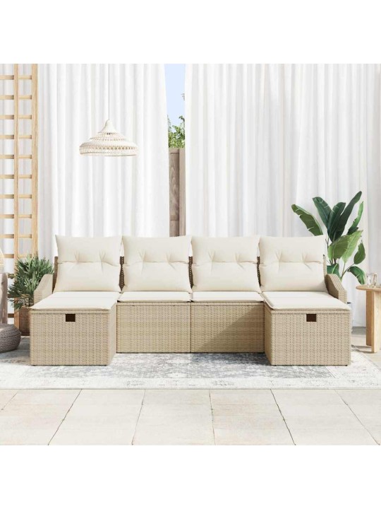 Dārza dīvānu komplekts ar spilvenu 6 pcs bēša 55 x 62 x 69 cm