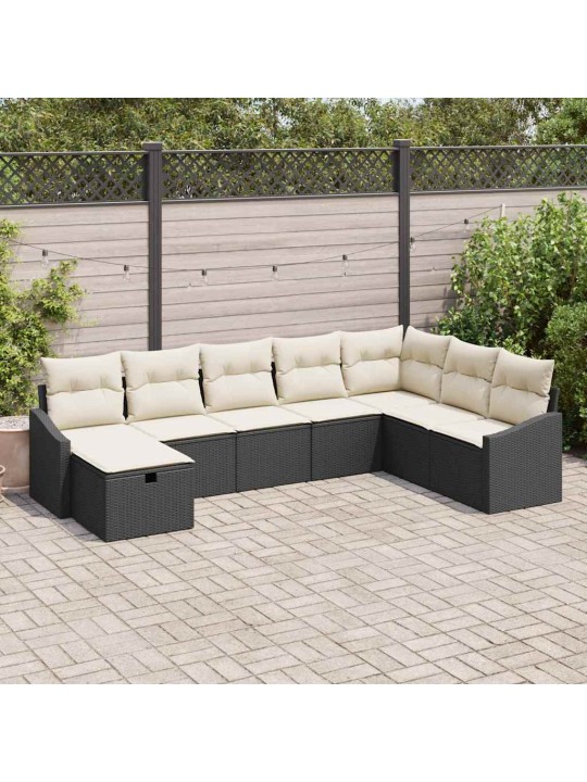 Dārza dīvānu komplekts ar spilvenu 8 pcs melna 55 x 62 x 69 cm