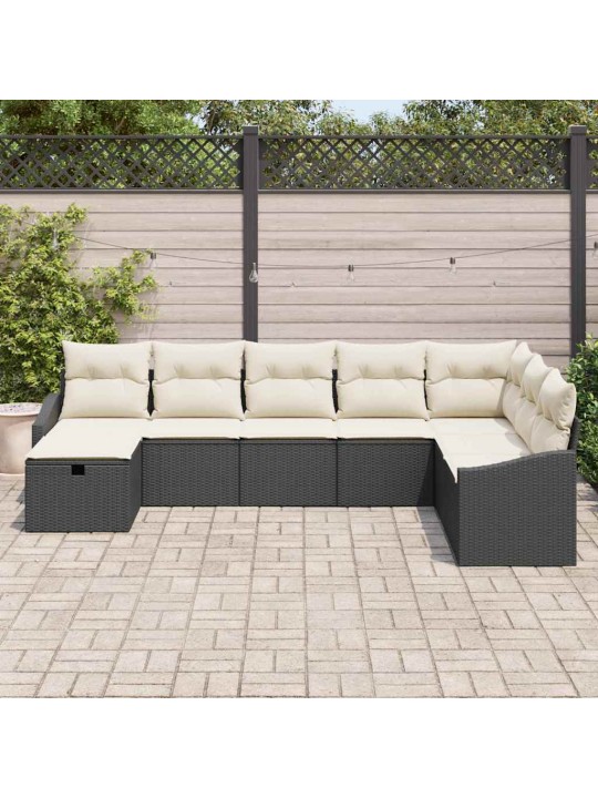 Dārza dīvānu komplekts ar spilvenu 8 pcs melna 55 x 62 x 69 cm