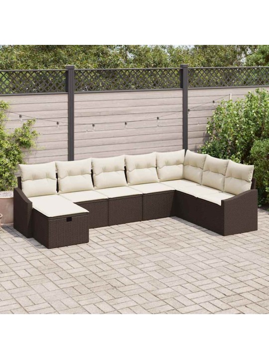 Dārza dīvānu komplekts ar spilvenu 8 pcs brūna 55 x 62 x 69 cm