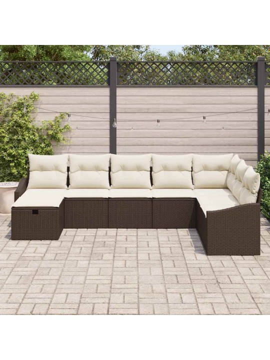 Dārza dīvānu komplekts ar spilvenu 8 pcs brūna 55 x 62 x 69 cm