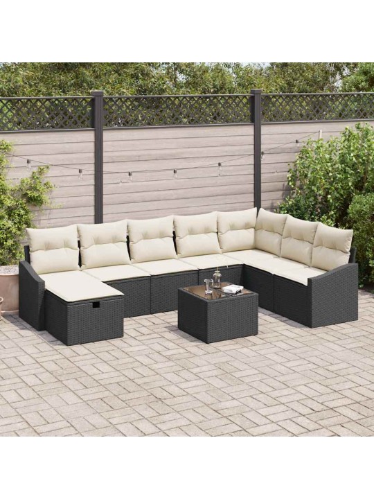 Dārza dīvānu komplekts ar spilvenu 9 pcs melna 55 x 62 x 69 cm