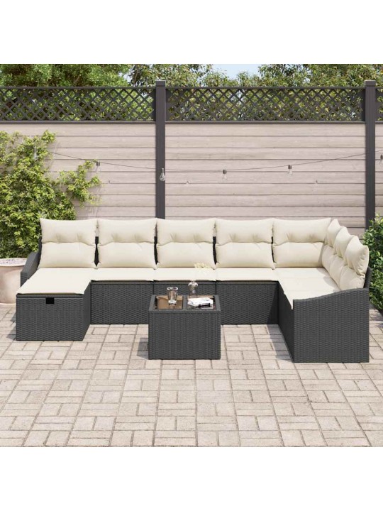Dārza dīvānu komplekts ar spilvenu 9 pcs melna 55 x 62 x 69 cm
