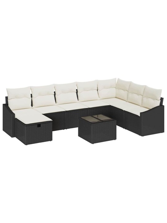 Dārza dīvānu komplekts ar spilvenu 9 pcs melna 55 x 62 x 69 cm