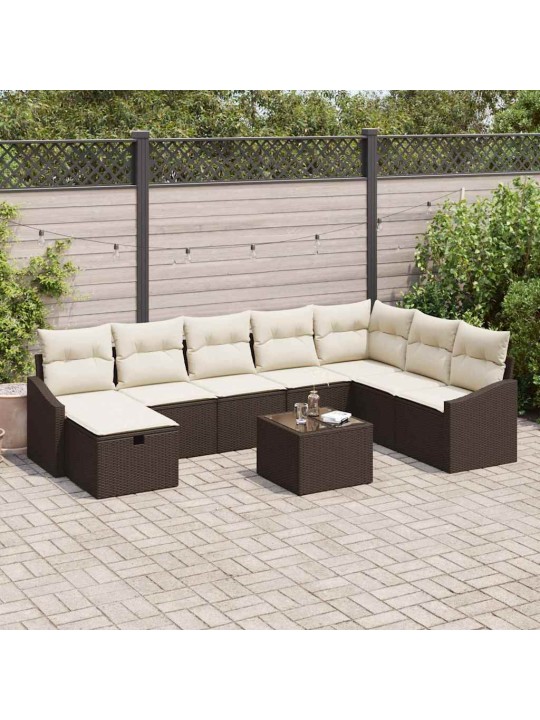Dārza dīvānu komplekts ar spilvenu 9 pcs brūna 55 x 62 x 69 cm