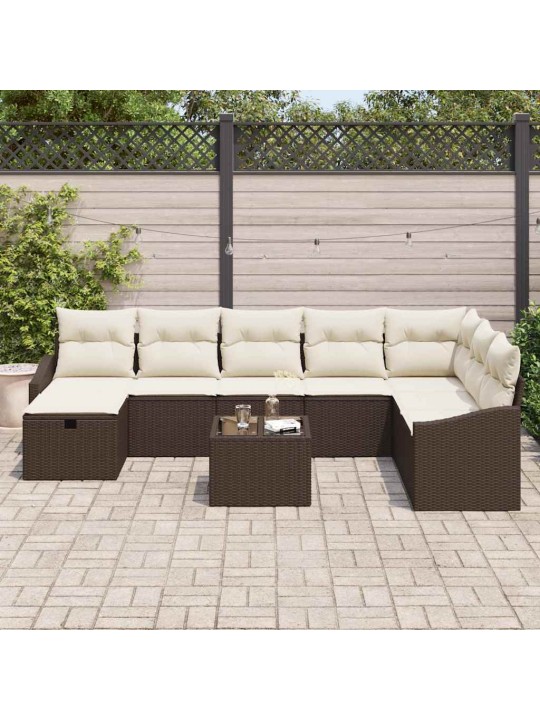 Dārza dīvānu komplekts ar spilvenu 9 pcs brūna 55 x 62 x 69 cm