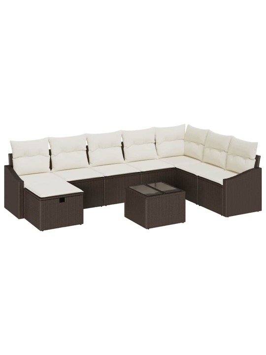 Dārza dīvānu komplekts ar spilvenu 9 pcs brūna 55 x 62 x 69 cm