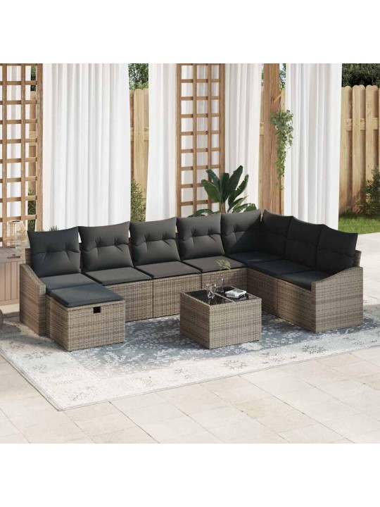 Dārza dīvānu komplekts ar spilvenu 9 pcs pelēka 55 x 62 x 69 cm