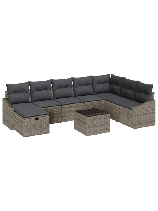 Dārza dīvānu komplekts ar spilvenu 9 pcs pelēka 55 x 62 x 69 cm