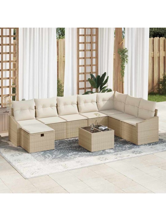 Dārza dīvānu komplekts ar spilvenu 9 pcs bēša 55 x 62 x 69 cm