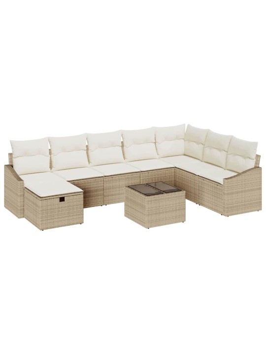 Dārza dīvānu komplekts ar spilvenu 9 pcs bēša 55 x 62 x 69 cm