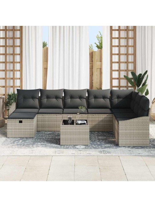 Dārza dīvānu komplekts 9 pcs gaiši pelēka 55 x 62 x 69 cm
