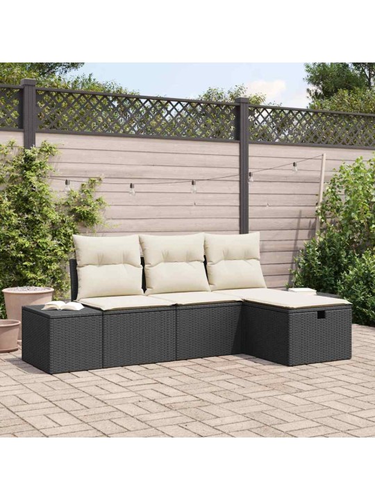 Dārza dīvānu komplekts ar spilvenu 4 pcs melna 55 x 62 x 69 cm