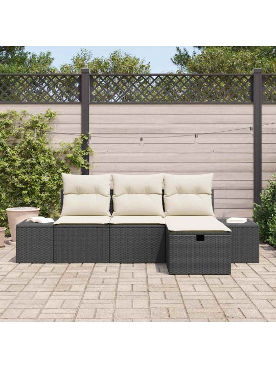 Dārza dīvānu komplekts ar spilvenu 4 pcs melna 55 x 62 x 69 cm