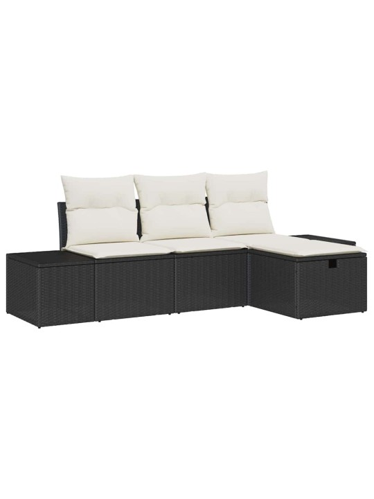 Dārza dīvānu komplekts ar spilvenu 4 pcs melna 55 x 62 x 69 cm