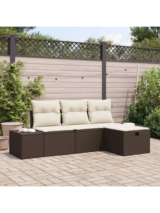 Dārza dīvānu komplekts ar spilvenu 4 pcs brūna 55 x 62 x 69 cm