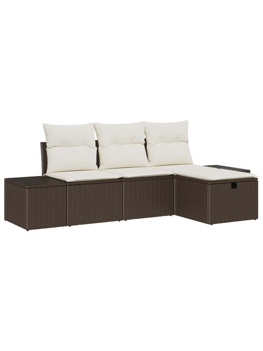 Dārza dīvānu komplekts ar spilvenu 4 pcs brūna 55 x 62 x 69 cm