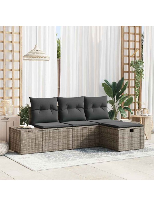 Dārza dīvānu komplekts ar spilvenu 4 pcs pelēka 55 x 62 x 69 cm
