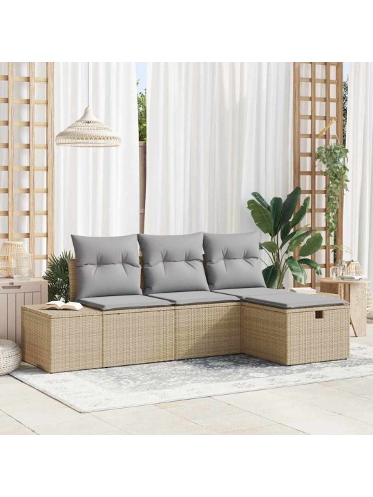 Dārza dīvānu komplekts ar spilvenu 4 pcs bēša 55 x 62 x 69 cm