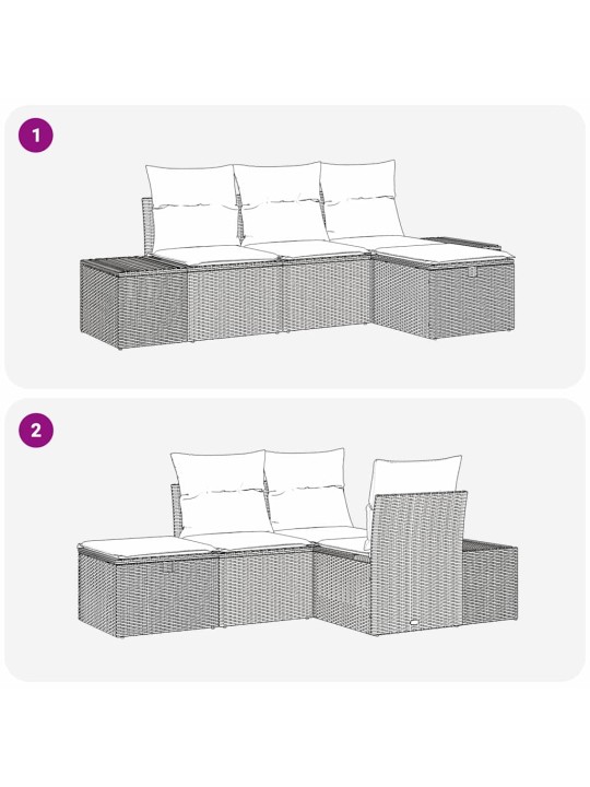 Dārza dīvānu komplekts ar spilvenu 4 pcs bēša 55 x 62 x 69 cm