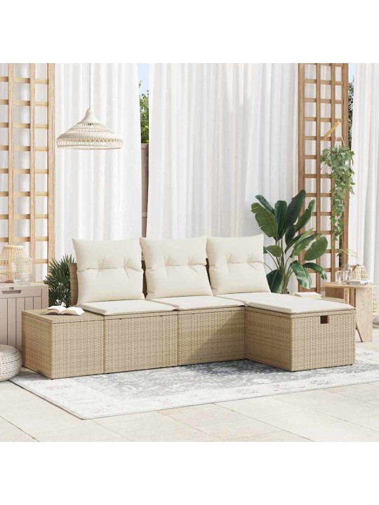 Dārza dīvānu komplekts ar spilvenu 4 pcs bēša 55 x 62 x 69 cm