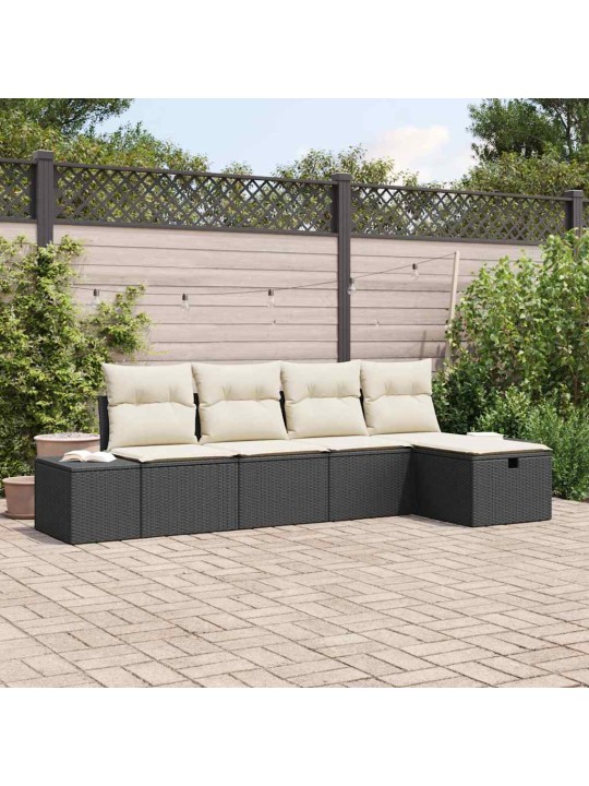 Dārza dīvānu komplekts ar spilvenu 5 pcs melna 55 x 62 x 69 cm