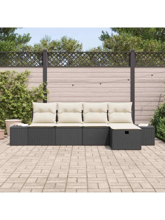 Dārza dīvānu komplekts ar spilvenu 5 pcs melna 55 x 62 x 69 cm