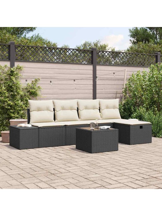 Dārza dīvānu komplekts ar spilvenu 6 pcs melna 55 x 62 x 69 cm
