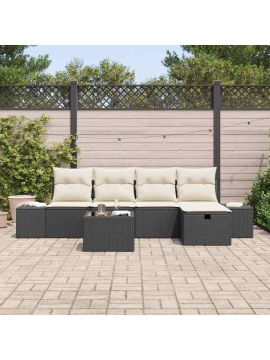 Dārza dīvānu komplekts ar spilvenu 6 pcs melna 55 x 62 x 69 cm