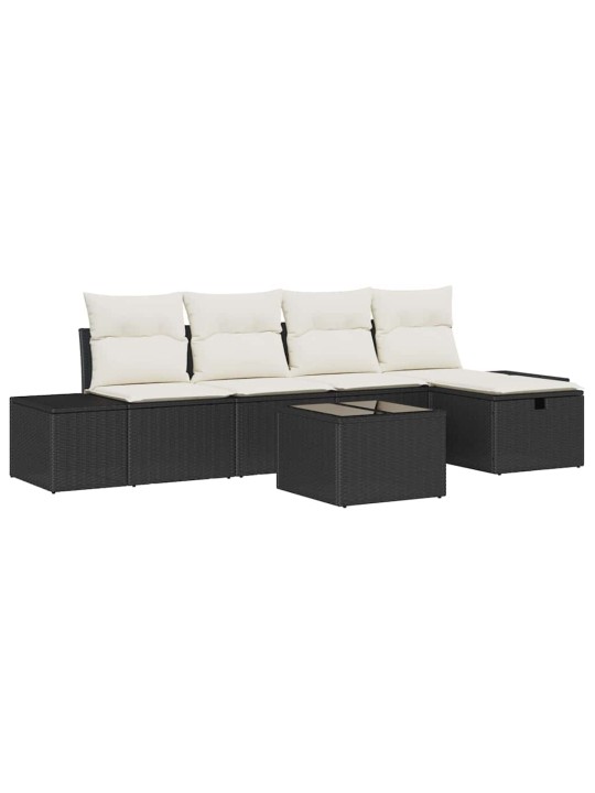 Dārza dīvānu komplekts ar spilvenu 6 pcs melna 55 x 62 x 69 cm