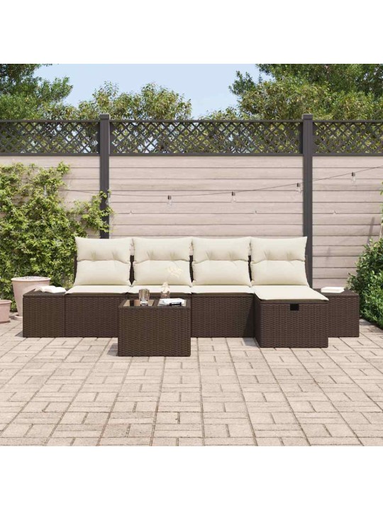 Dārza dīvānu komplekts ar spilvenu 6 pcs brūna 55 x 62 x 69 cm