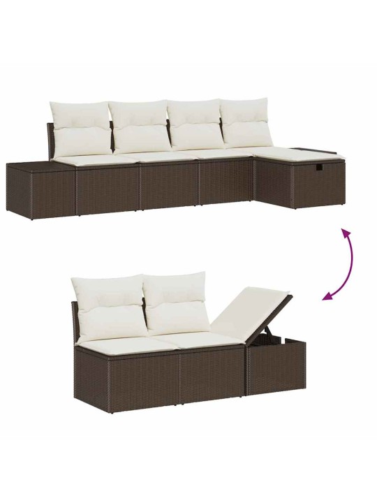 Dārza dīvānu komplekts ar spilvenu 6 pcs brūna 55 x 62 x 69 cm