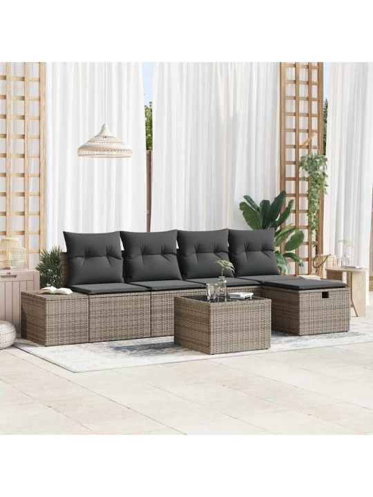 Dārza dīvānu komplekts ar spilvenu 6 pcs pelēka 55 x 62 x 69 cm