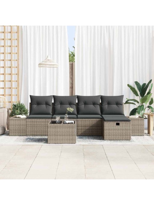 Dārza dīvānu komplekts ar spilvenu 6 pcs pelēka 55 x 62 x 69 cm