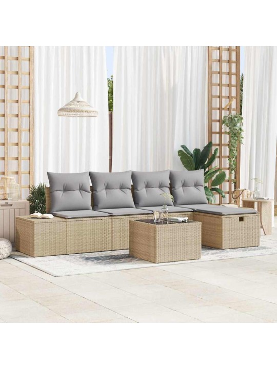 Dārza dīvānu komplekts ar spilvenu 6 pcs bēša 55 x 62 x 69 cm
